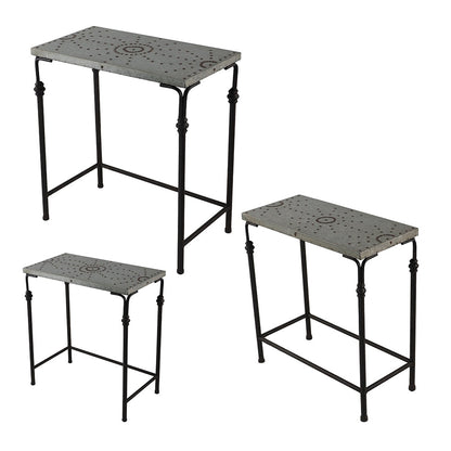 Gilbert Nesting Tables set of 3 metal plant stands with gray tops and black frames on Tampa Home & Garden Store