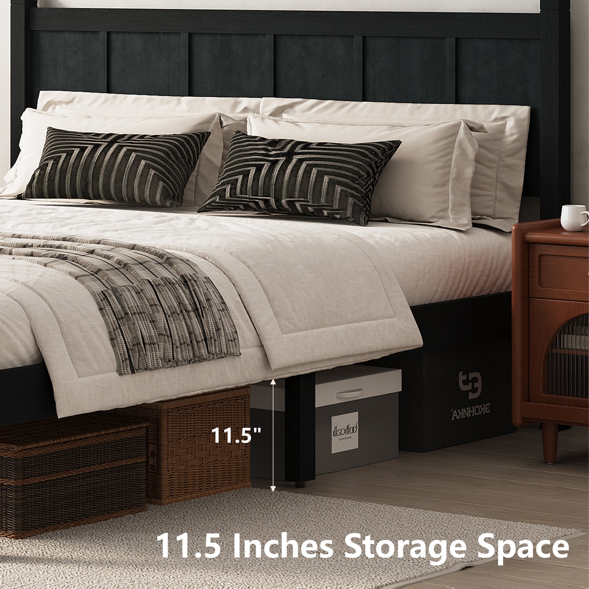 Queen size flat-panel bed with headboard and footboard in dark espresso by HouseOfZazla on Tampa Home & Garden Store