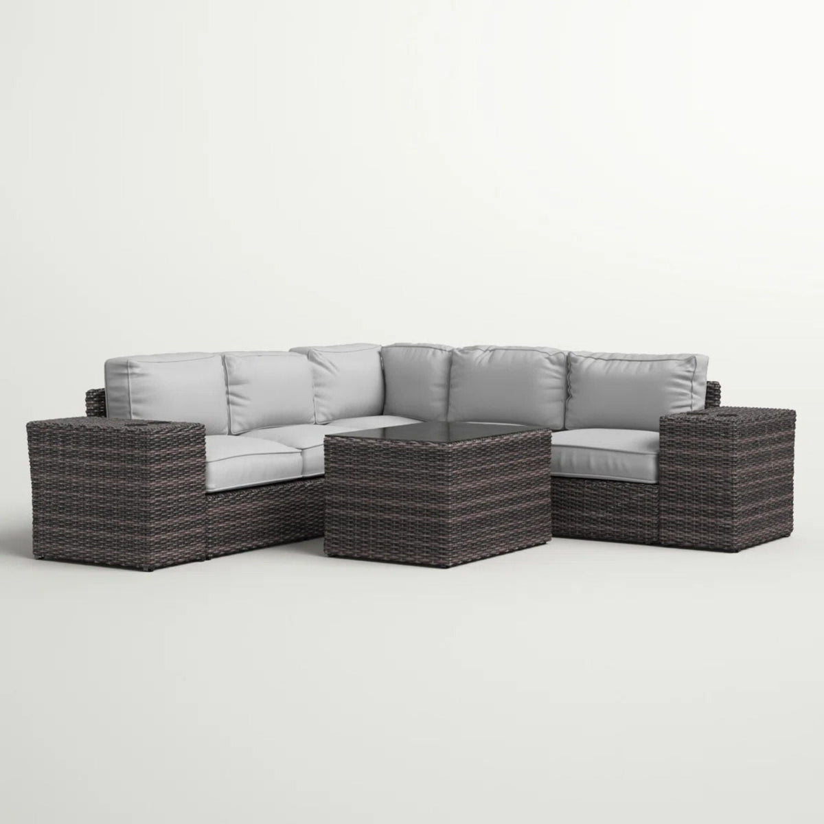 Modern patio rattan sectional sofa set with gray cushions by HouseOfZazla, 2-piece outdoor set on Tampa Home & Garden Store