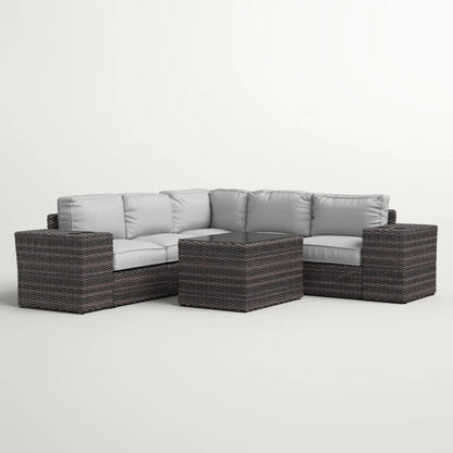 Modern patio rattan sectional sofa set with gray cushions by HouseOfZazla, 2-piece outdoor set on Tampa Home & Garden Store