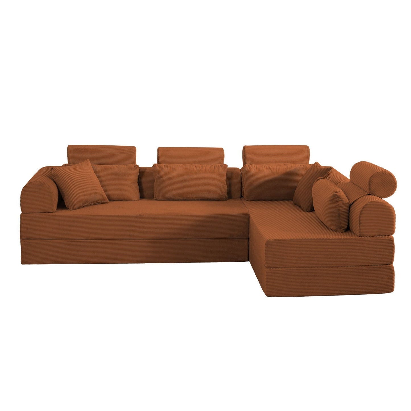 Modern L-Shape Modular Sectional Sofa rust corduroy with chaise on Tampa Home & Garden Store