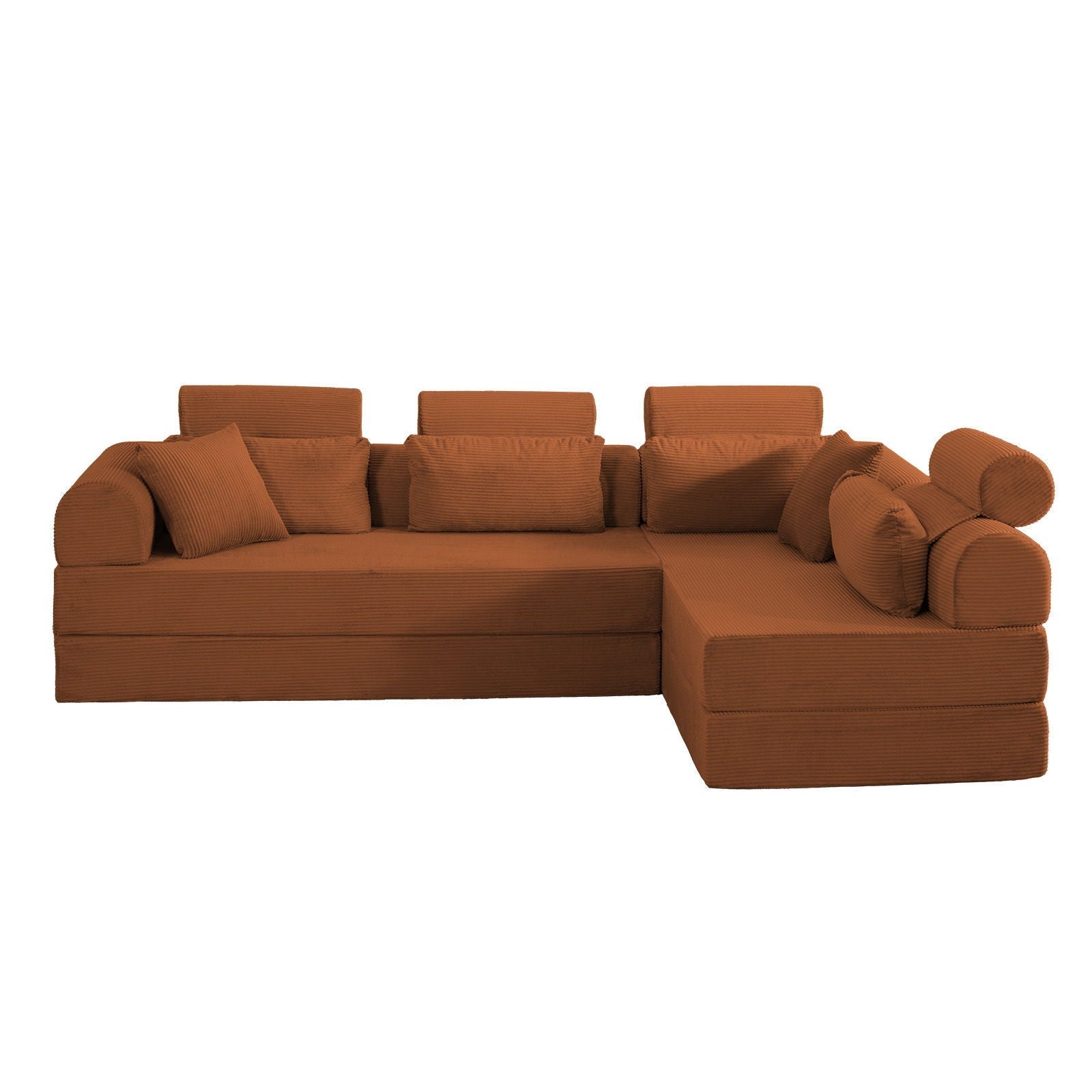 Modern L-Shape Modular Sectional Sofa rust corduroy with chaise on Tampa Home & Garden Store