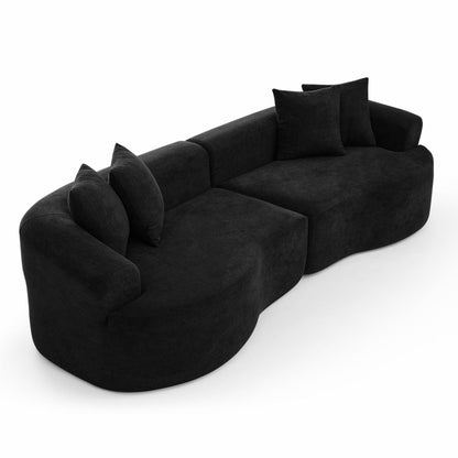 4 Seater Curved Cloud Sectional Sofa in black plush velvet with rounded stationary modules on Tampa Home & Garden Store