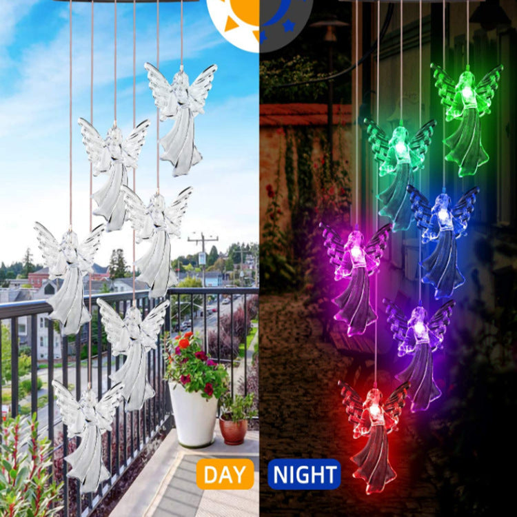 Outdoor solar wind chime lamp with butterfly and hummingbird figures, day and night LED on Tampa Home & Garden Store