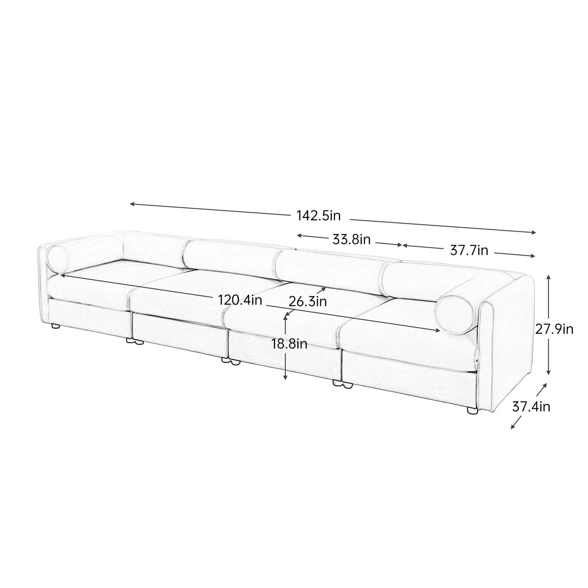 Stylish Sofa With Storage Seat And Cylindrical Backrest line sketch Unique Piece Furniture on Tampa Home & Garden Store
