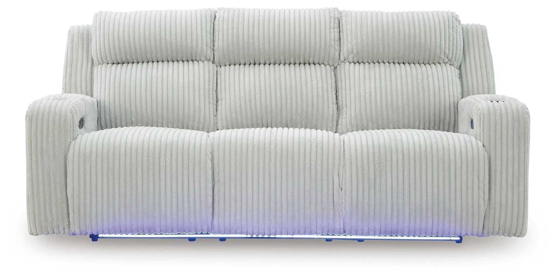 Forest Lake power reclining sofa with adjustable headrests in gray corduroy upholstery on Tampa Home & Garden Store