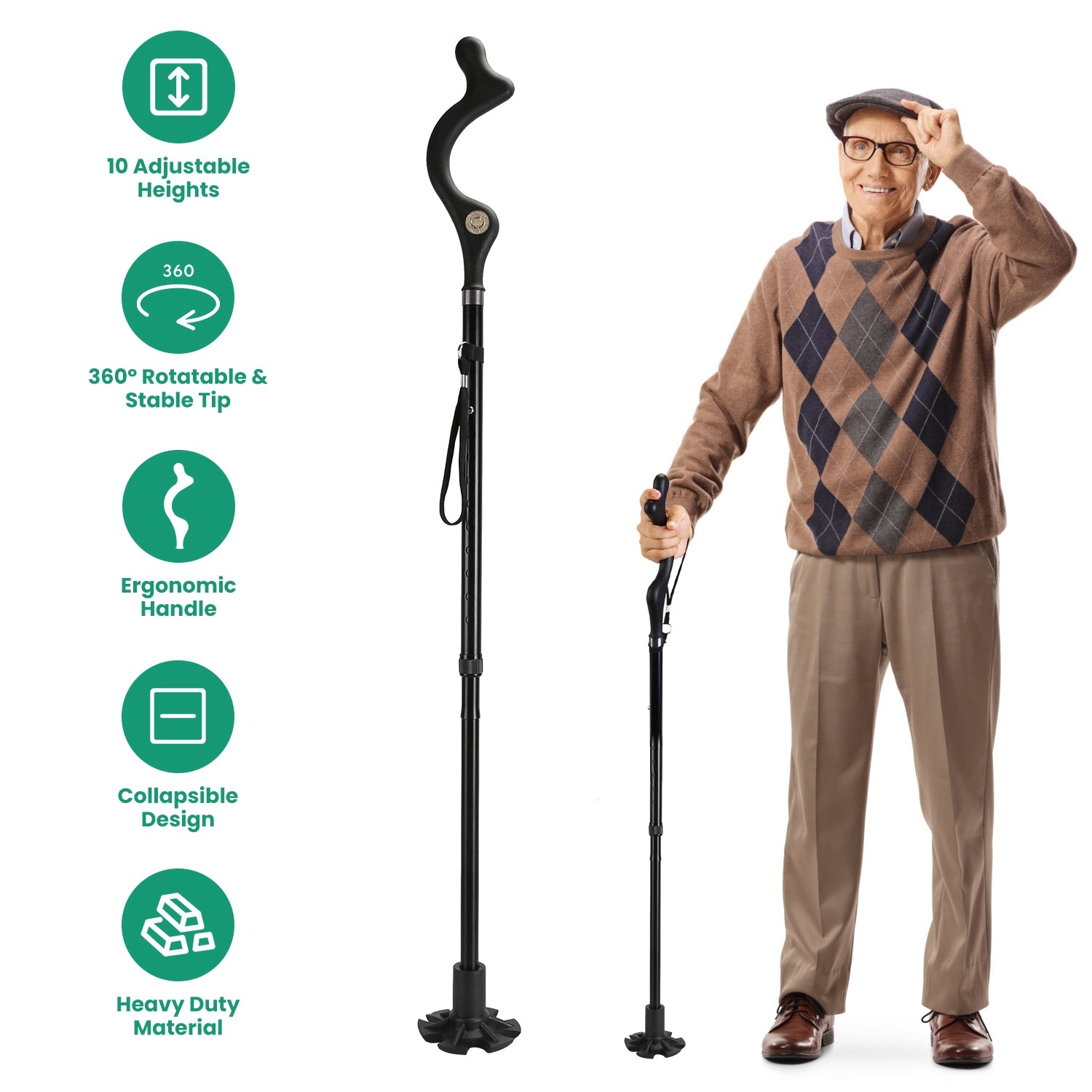 GemGear posture walking cane, 2 collapsible canes with adjustable heights and ergonomic grip on Tampa Home & Garden Store