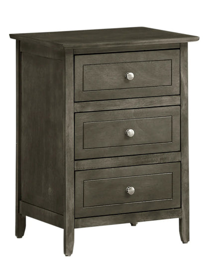 Dove Tailed Drawers 3-Drawer Nightstand, dark wood, silver knobs on Tampa Home & Garden Store