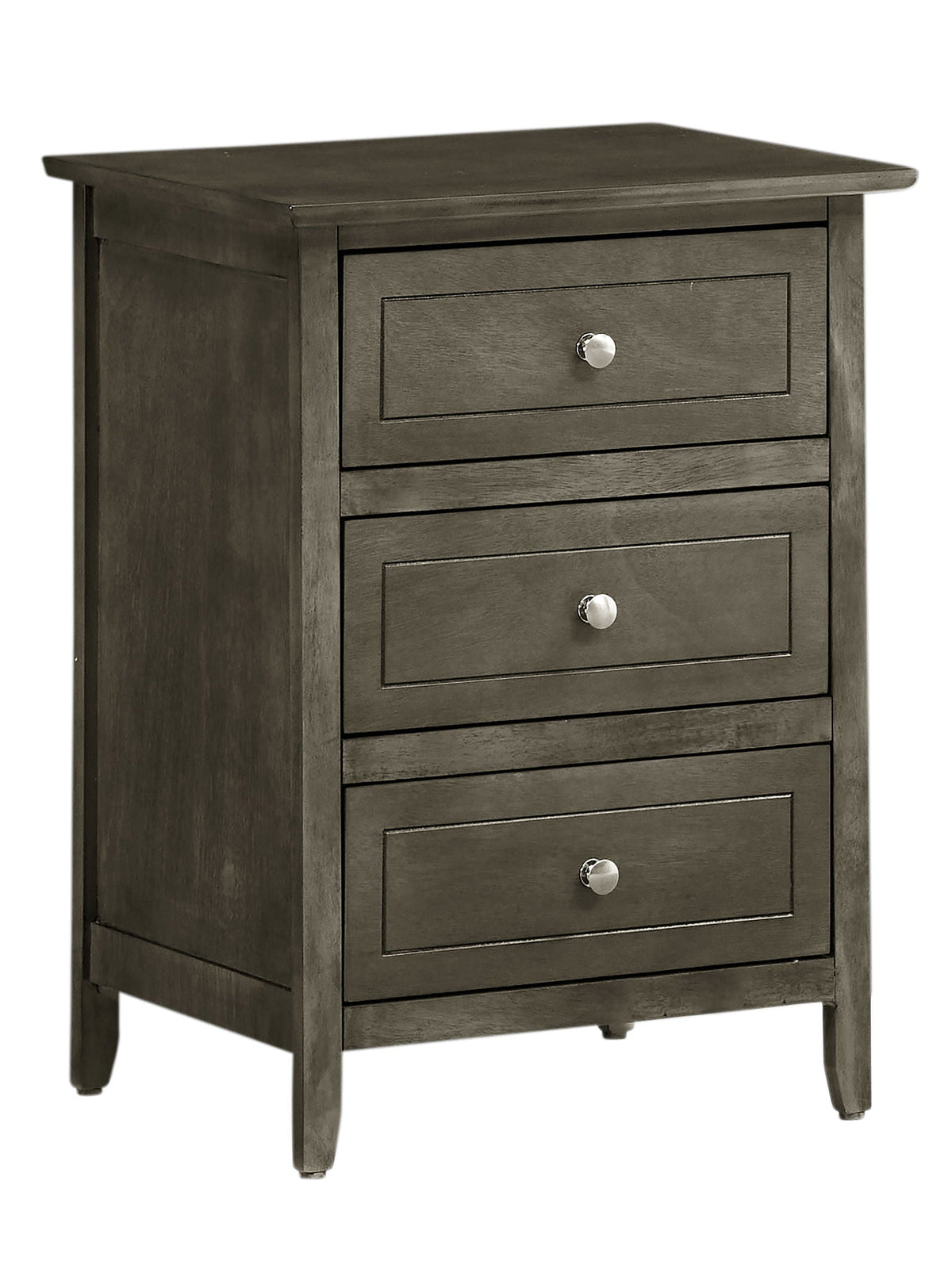 Dove Tailed 3-Drawer Nightstand by HouseOfZazla in dark gray wood veneer with silver knobs on Tampa Home & Garden Store