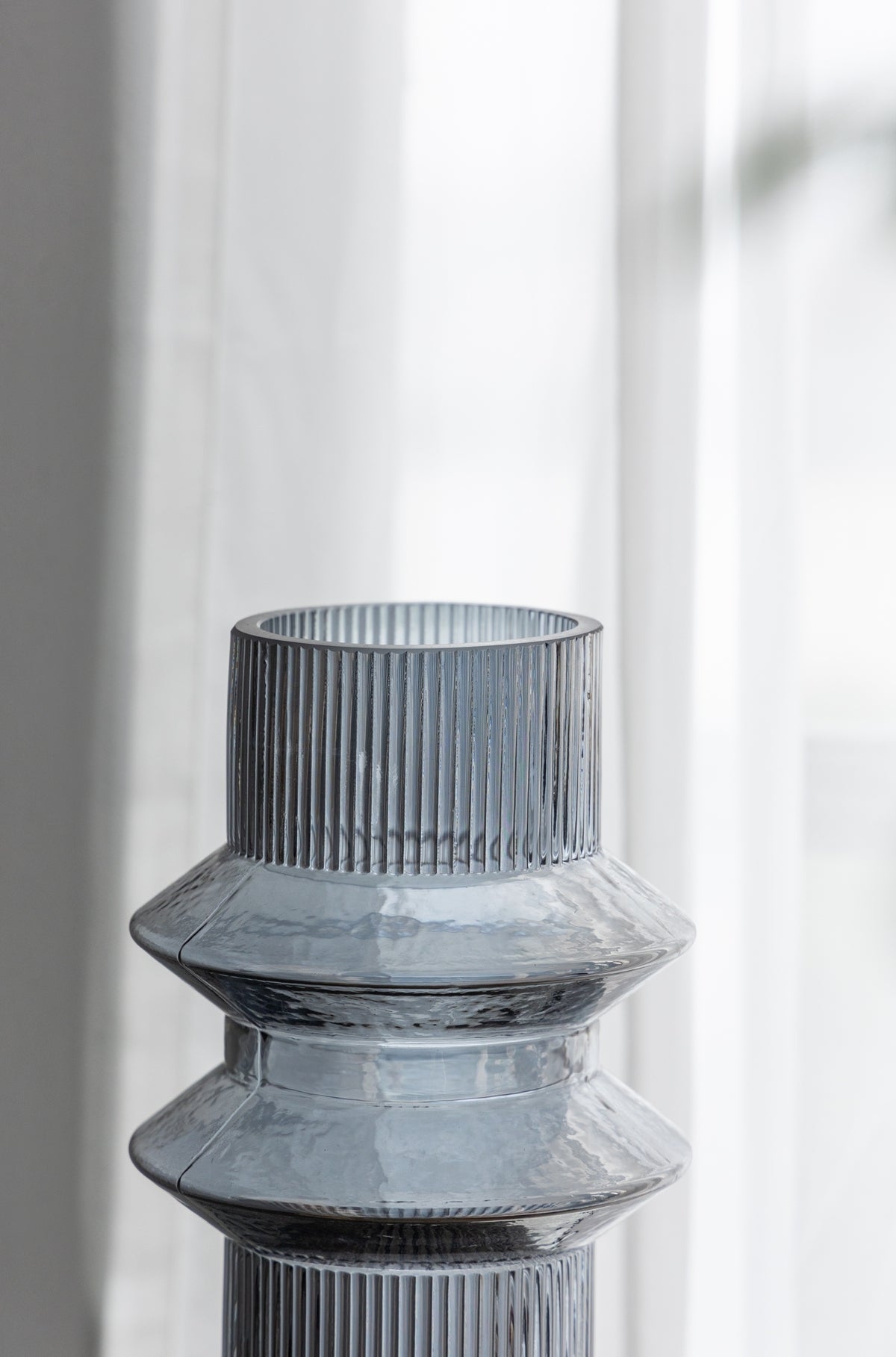 Clear Blue Glass Ribbed Accent Vases Set of 2