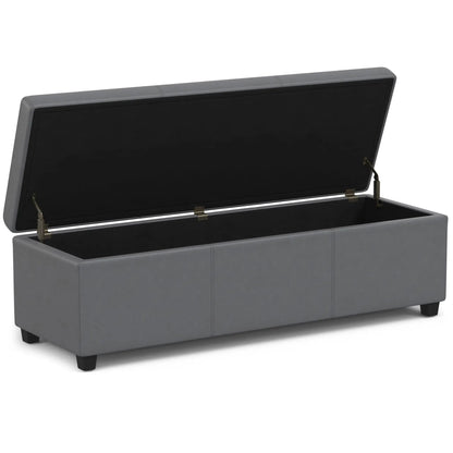 Avalon storage ottoman bench gray faux leather with lift-top lid and metal hinges on Tampa Home & Garden Store