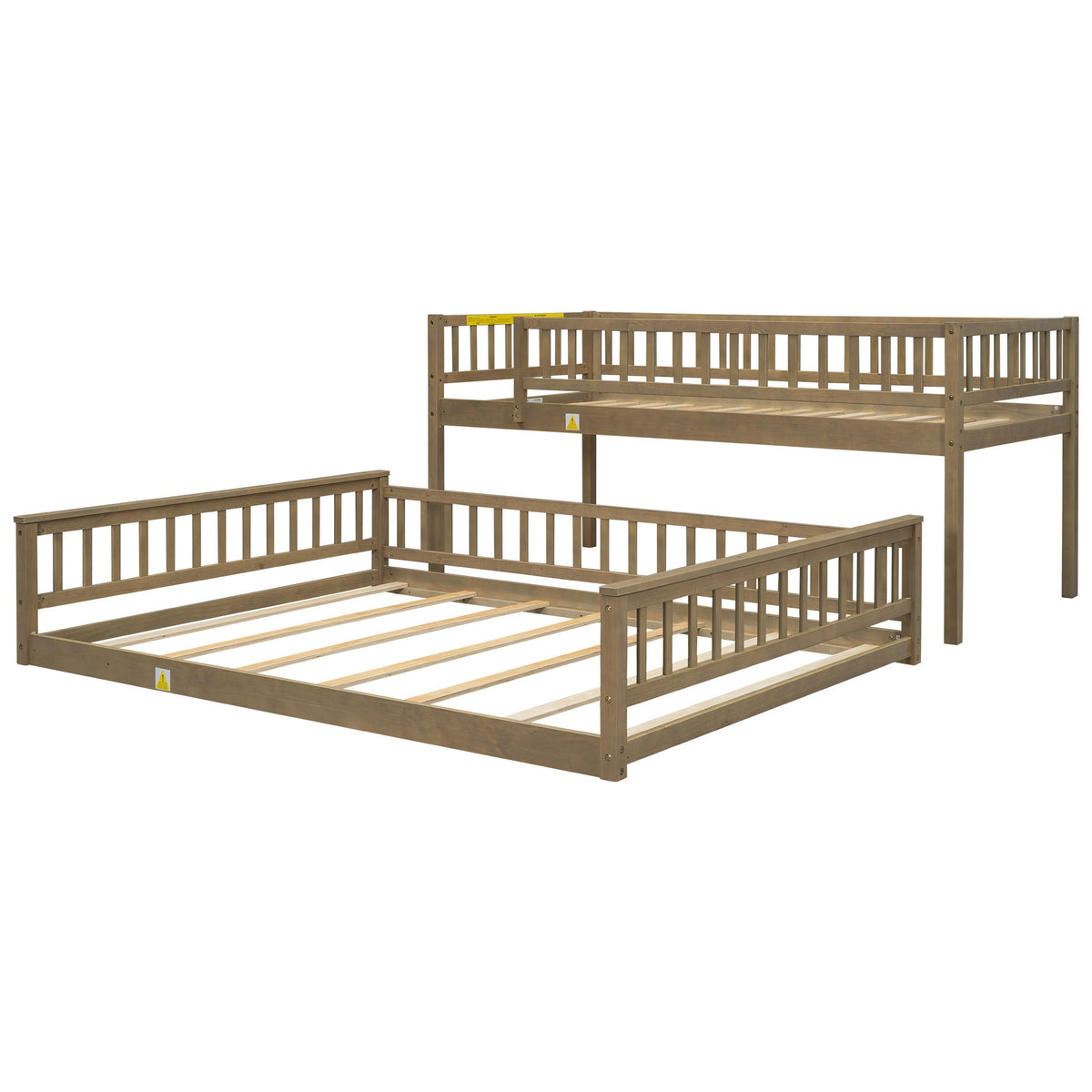 Two wooden bunk beds with ladders and guardrails, natural finish HouseOfZazla on Tampa Home & Garden Store
