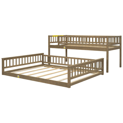 Two wooden bunk beds with ladders and guardrails, natural finish HouseOfZazla on Tampa Home & Garden Store