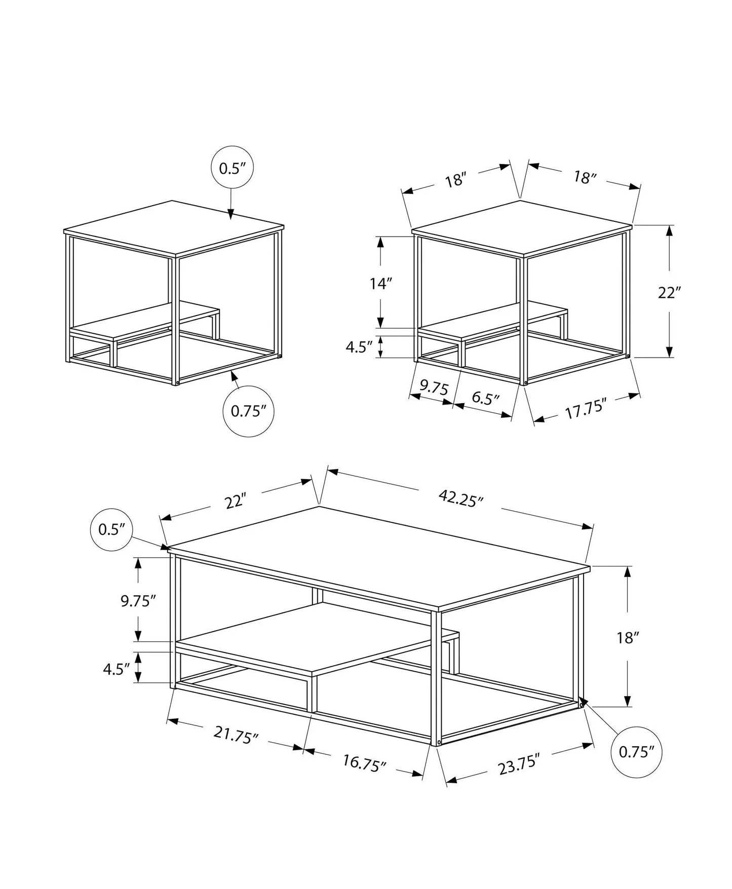 Set of 3 contemporary coffee, end, and side tables with metal frame by Unique Piece Furniture on Tampa Home & Garden Store