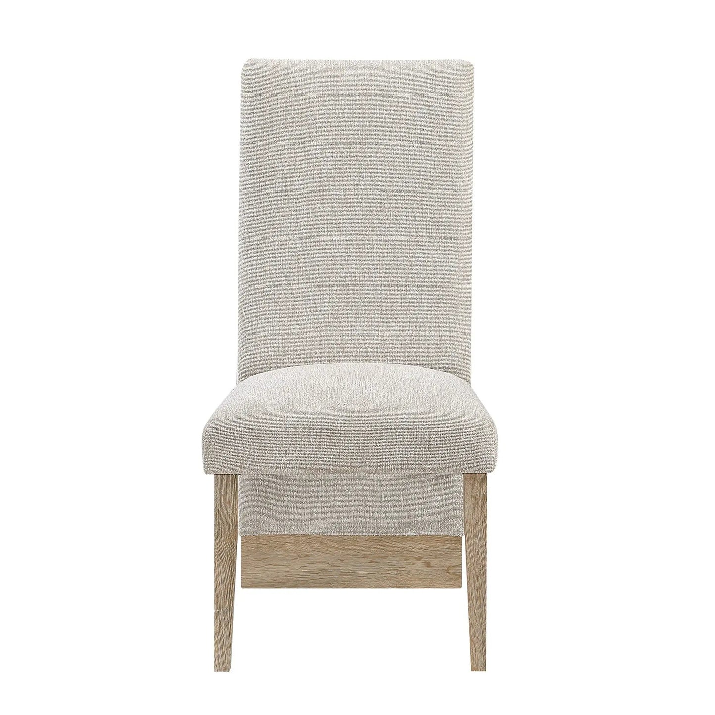 Stacey Contemporary Dining Chair in beige woven fabric with natural wood legs on Tampa Home & Garden Store