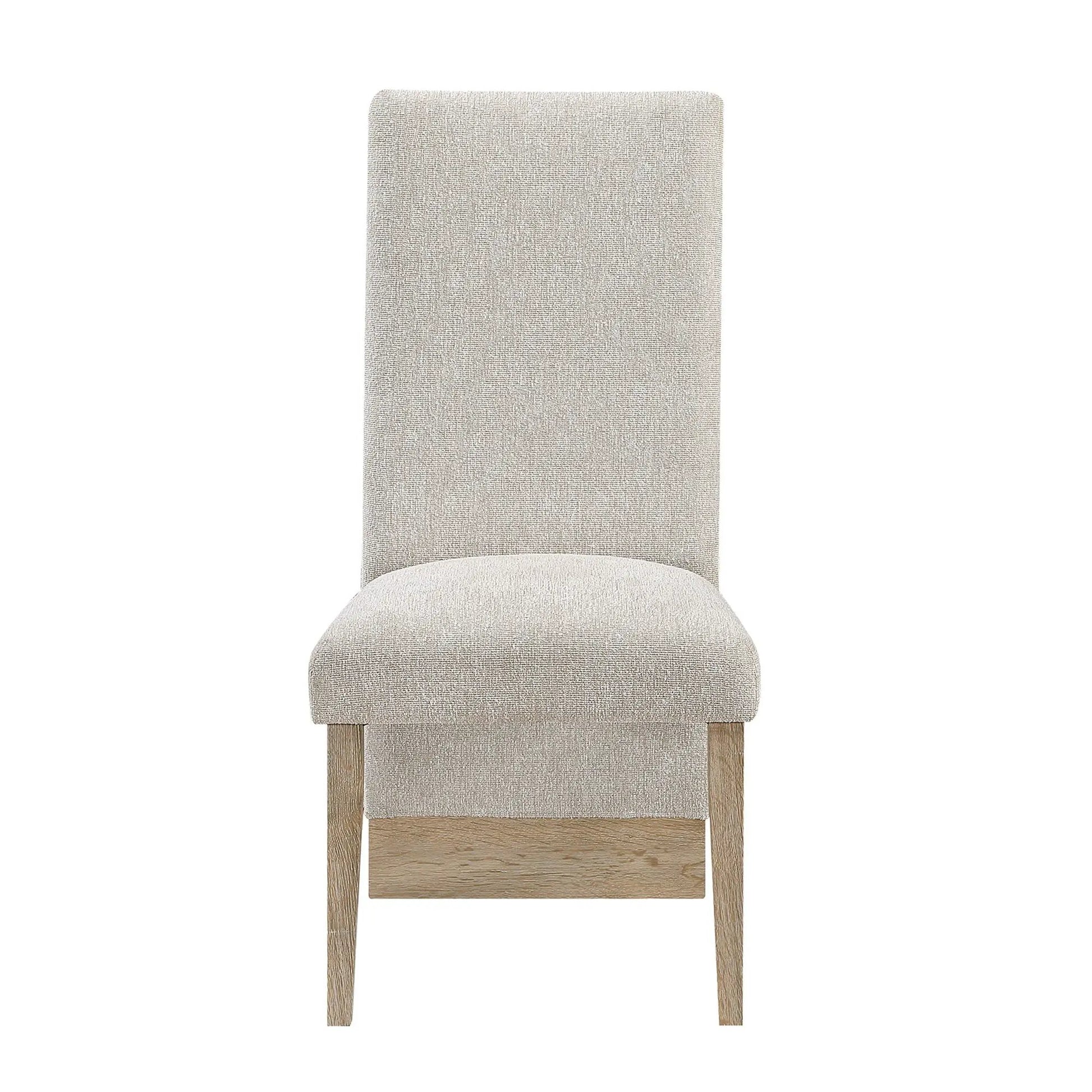 Stacey Contemporary Dining Chair in beige woven fabric with natural wood legs on Tampa Home & Garden Store