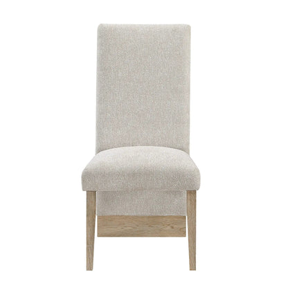 Stacey Contemporary Dining Chair in beige woven fabric with natural wood legs on Tampa Home & Garden Store