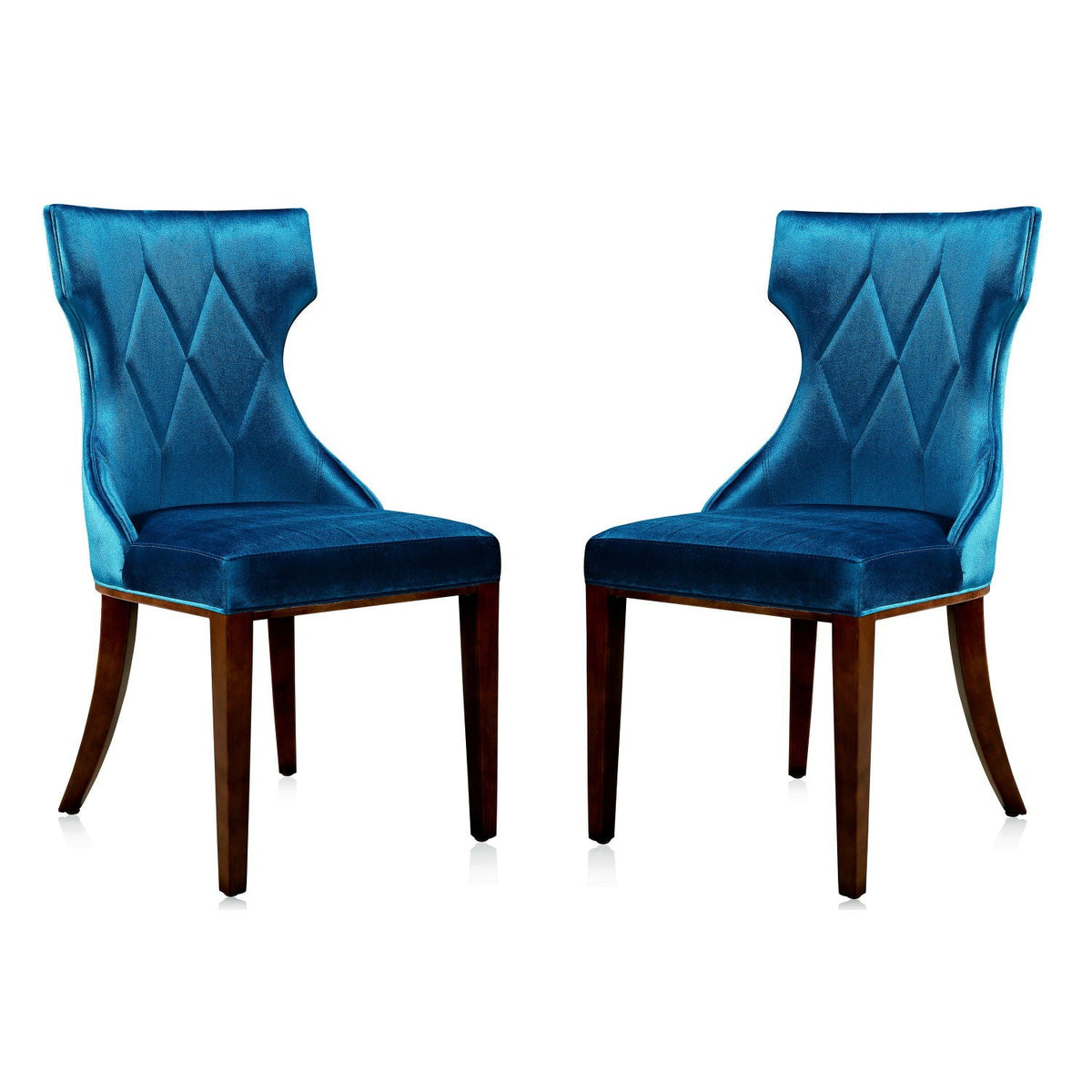Reine Dining Chair set of 2 in blue velvet with diamond tufted back and wood legs HouseOfZazla on Tampa Home & Garden Store