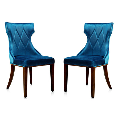 Reine Dining Chair set of 2 in blue velvet with diamond tufted back and wood legs HouseOfZazla on Tampa Home & Garden Store