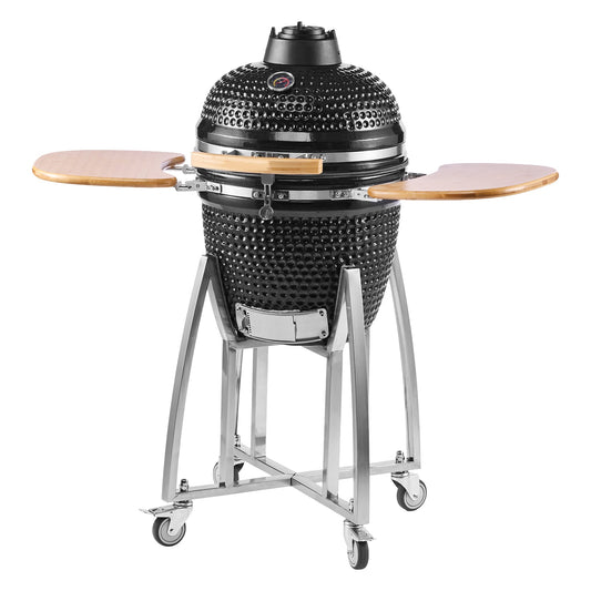 Charcoal Smoker and Grill 18 Kamado by HouseOfZazla on wheeled stand with wood shelves on Tampa Home & Garden Store