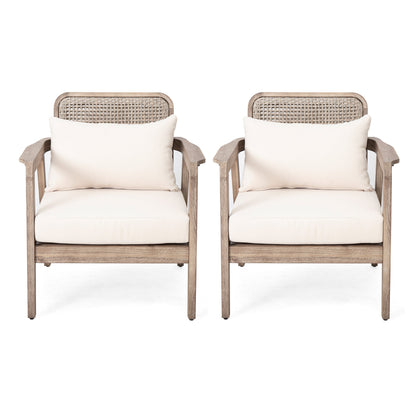 Set of Acacia Wood Patio Chairs with Cushions
