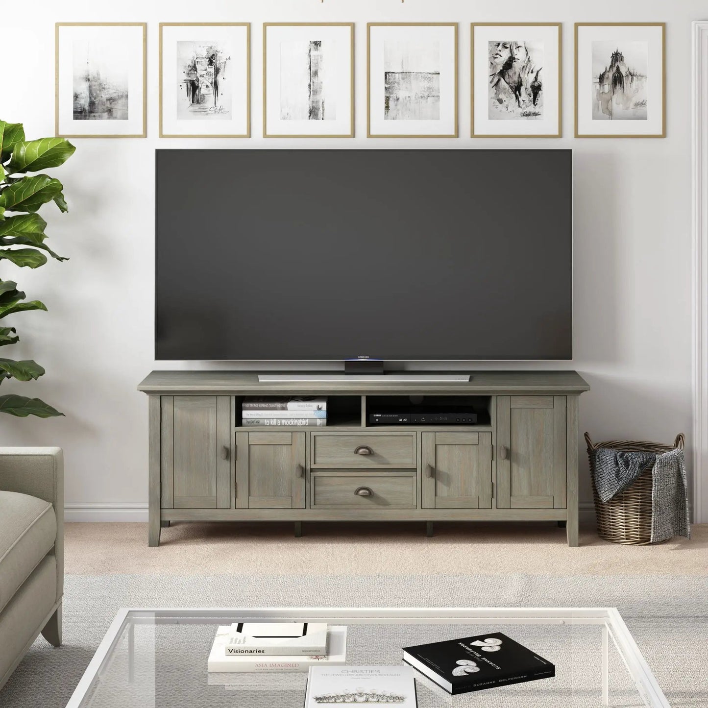 Redmond Handcrafted TV Media Stand by Unique Piece Furniture in gray wood with drawers on Tampa Home & Garden Store