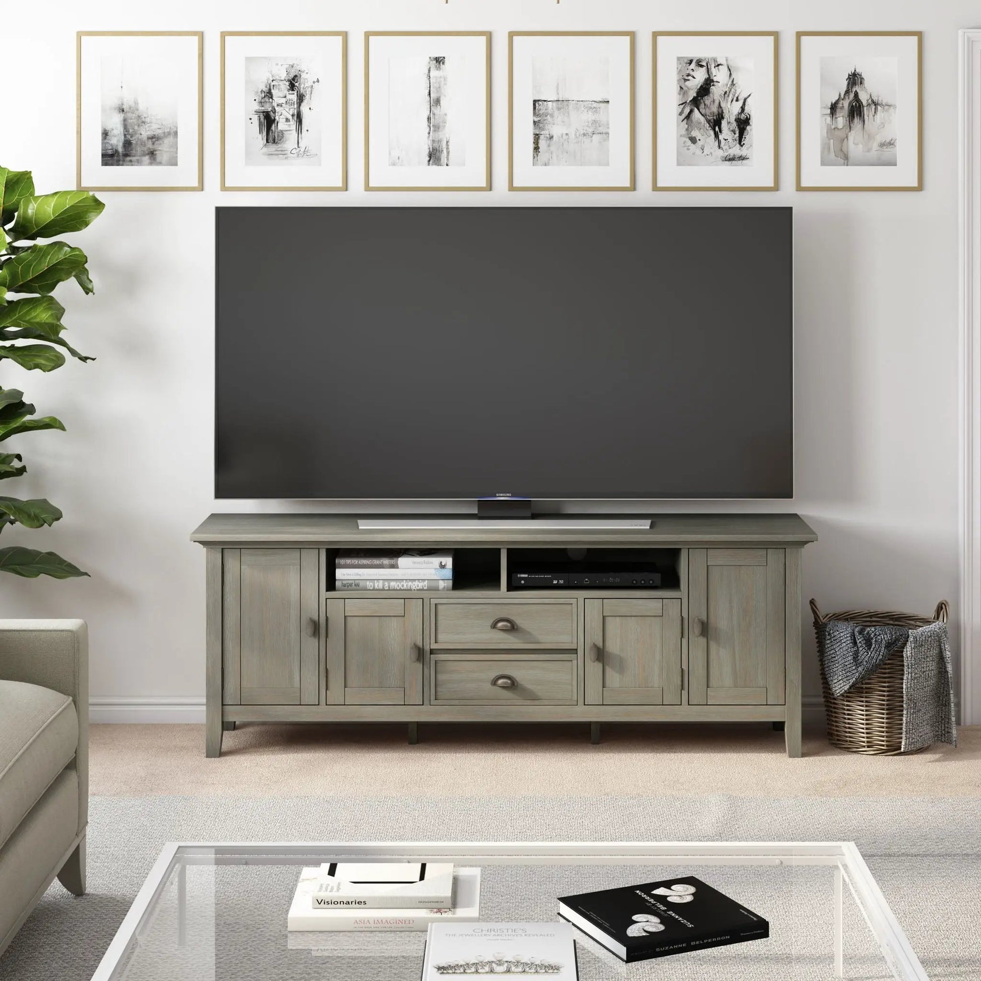 Redmond Handcrafted TV Media Stand by Unique Piece Furniture in gray wood with drawers on Tampa Home & Garden Store