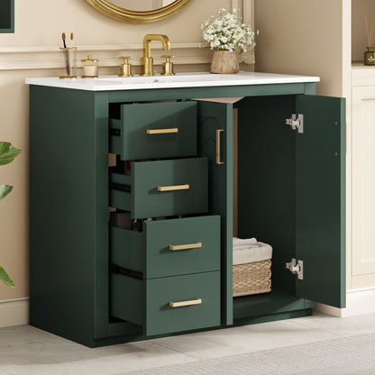 Bathroom vanity with sink, emerald cabinet, white top, gold hardware, 3 drawers HouseOfZazla on Tampa Home & Garden Store