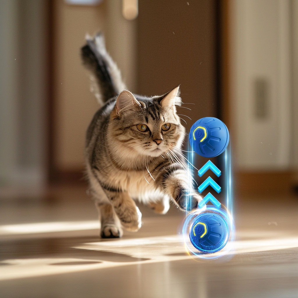 Smart dog toy ball electronic interactive pet toy with USB power blue wheels moving on Tampa Home & Garden Store