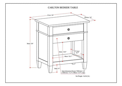 Carlton Bedside Table Handcrafted Solid Wood