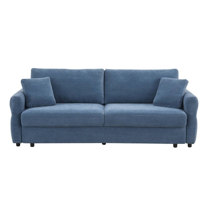 Haran pull-out sleeper sofa in blue corduroy with 2 square pillows on a compact two-seat frame on Tampa Home & Garden Store