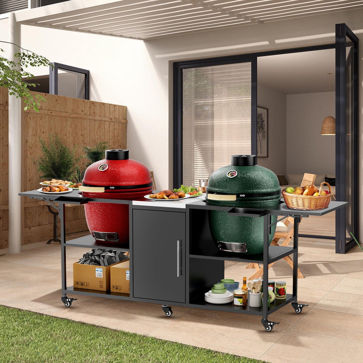 Stainless Steel Cart for Two Big Egg Grills
