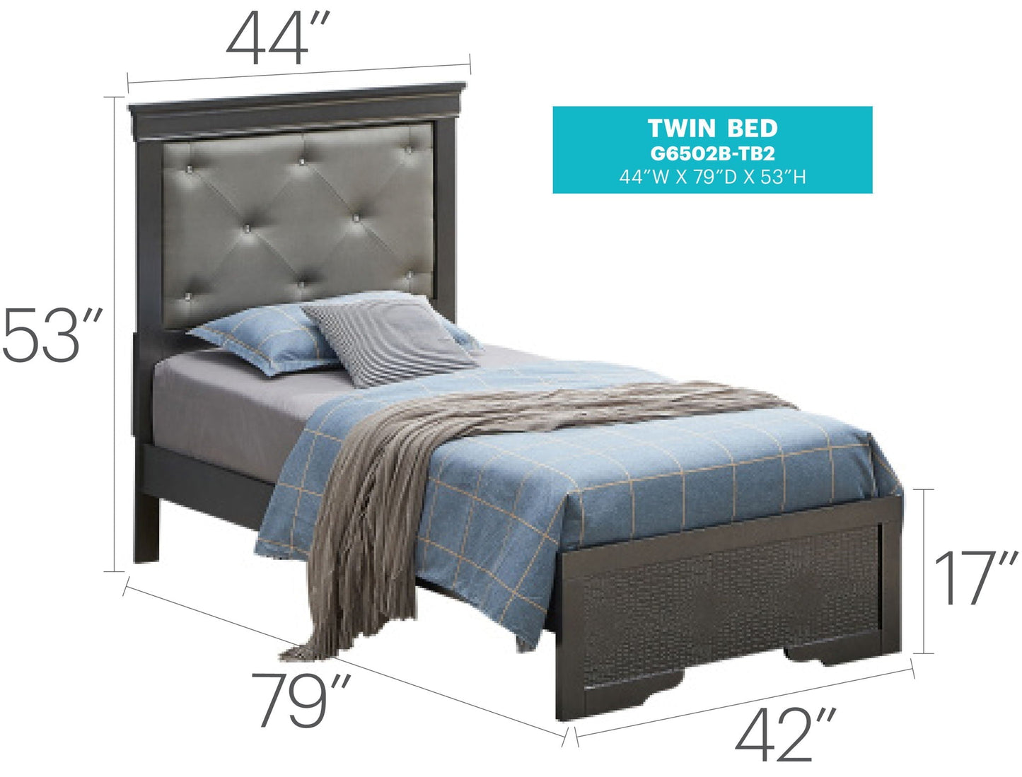 Lorana Jewel Tufted Bed Frame and Silver Finish