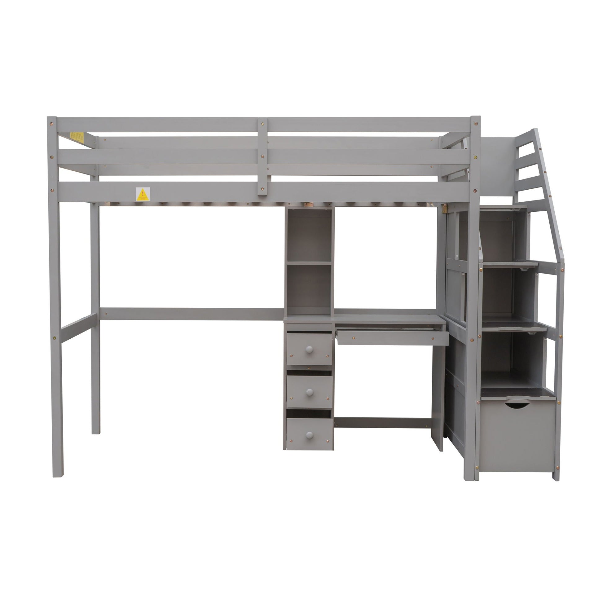 Loft bed with storage stairs, desk, shelves and drawers in gray metal by HouseOfZazla on Tampa Home & Garden Store