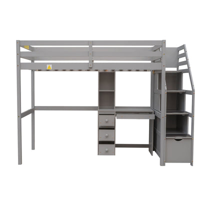 Loft bed with storage stairs, desk, shelves and drawers in gray metal by HouseOfZazla on Tampa Home & Garden Store