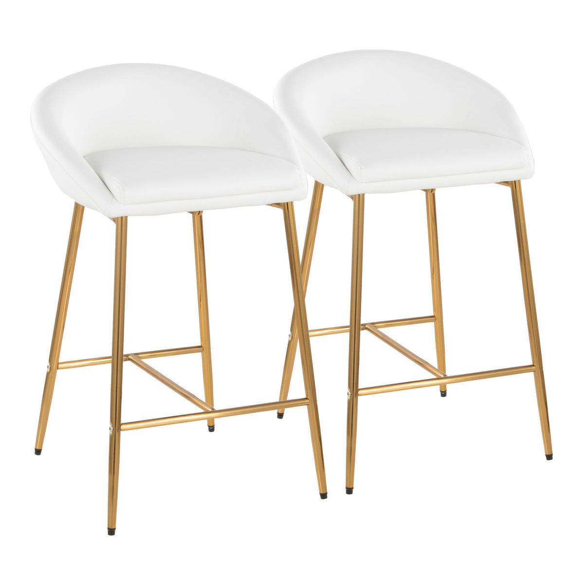 Glam Counter Stool Set with curved white upholstered seats and gold legs, 2-pack bar stools on Tampa Home & Garden Store
