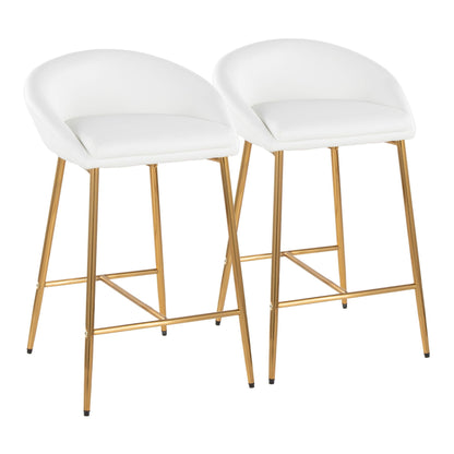 Glam Counter Stool Set with curved white upholstered seats and gold legs, 2-pack bar stools on Tampa Home & Garden Store