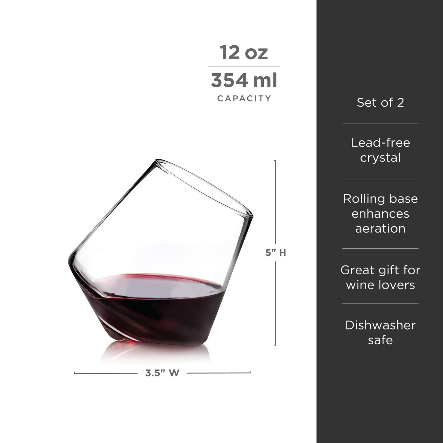 Premium Set of Two Rolling Crystal Wine Glasses