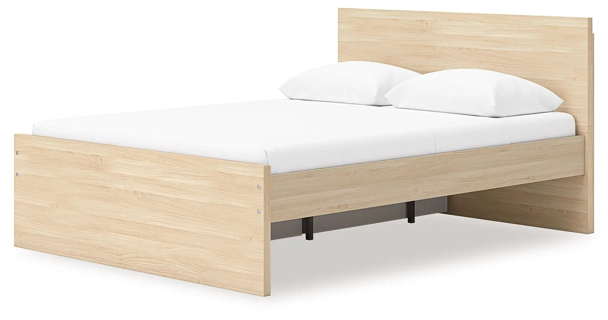 Onita panel platform bed natural oak finish with tall headboard on Tampa Home & Garden Store