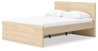 Onita panel platform bed natural oak finish with tall headboard on Tampa Home & Garden Store