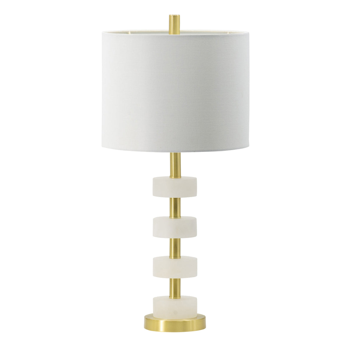 13x13x26 Marble Table Lamp by HouseOfZazla with brass stem and white marble blocks, white shade on Tampa Home & Garden Store