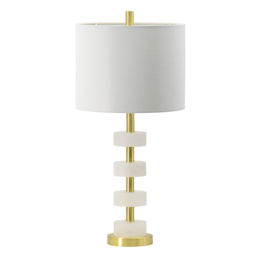 13x13x26 Marble Table Lamp by HouseOfZazla with brass stem and white marble blocks, white shade on Tampa Home & Garden Store
