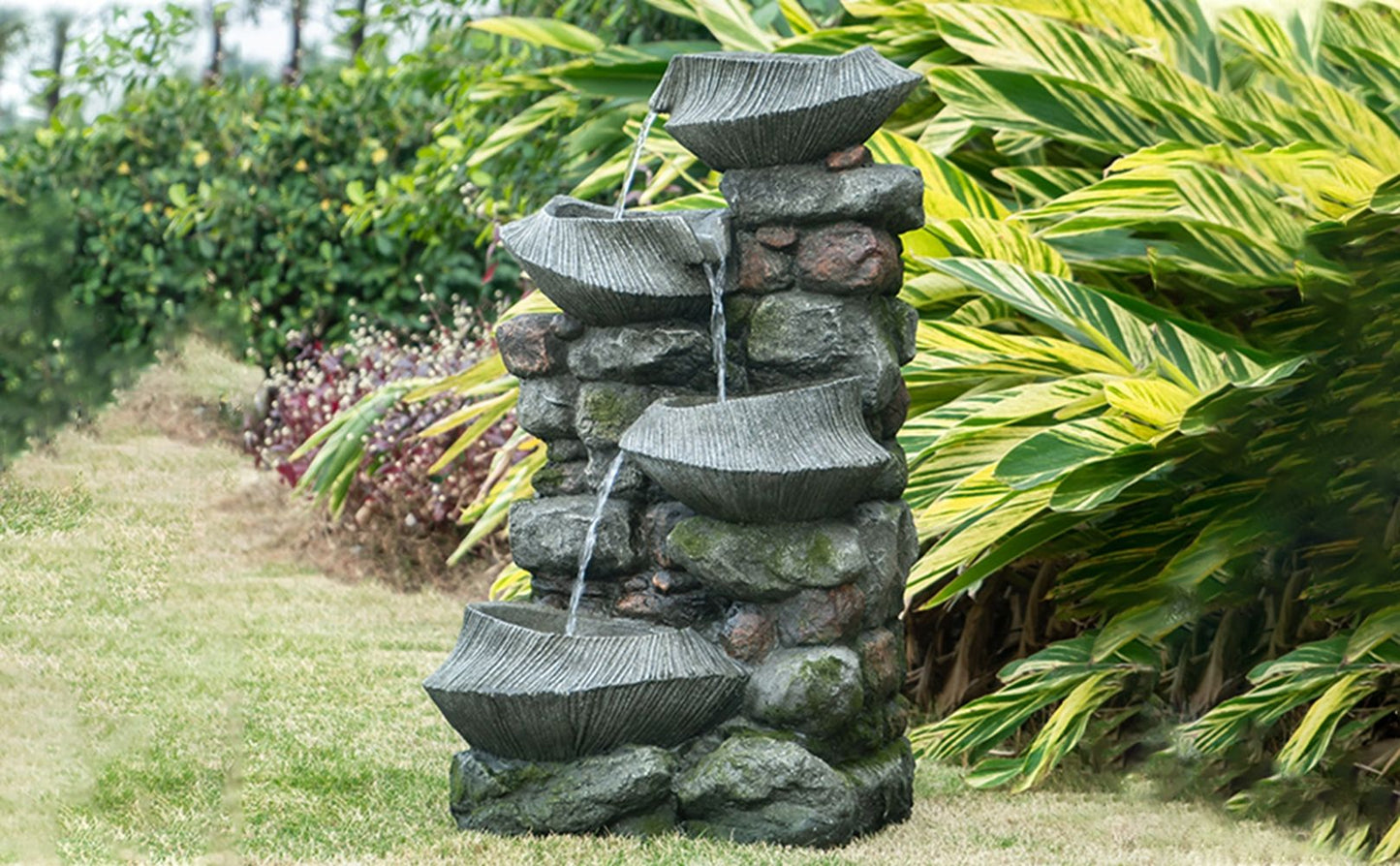 Cascading Rock Water Fountain With Led Lights