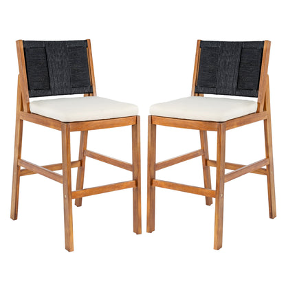 Outdoor Acacia Wood Bar Stools 2-pack with black woven backs HouseOfZazla on Tampa Home & Garden Store