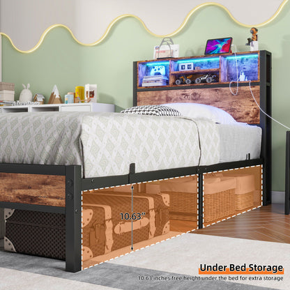 Brown metal twin bed frame with storage headboard and charging station by HouseOfZazla on Tampa Home & Garden Store