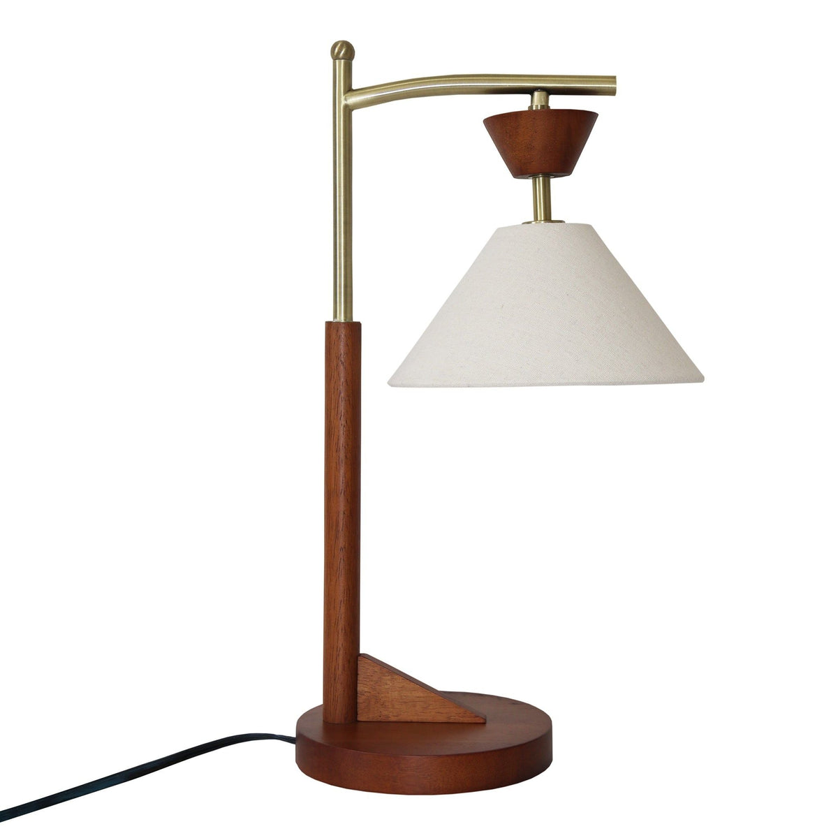 Nightstand lamp with brass frame, brown wood stem and beige cone shade by HouseOfZazla on Tampa Home & Garden Store