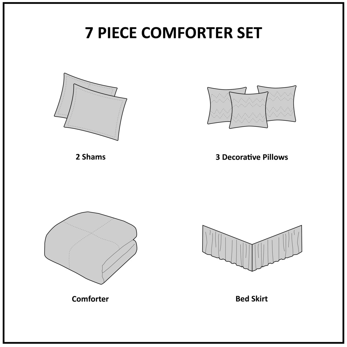 HouseOfZazla 7 Piece Tufted Comforter Set White quilt with 2 shams and 3 pillows bed skirt on Tampa Home & Garden Store
