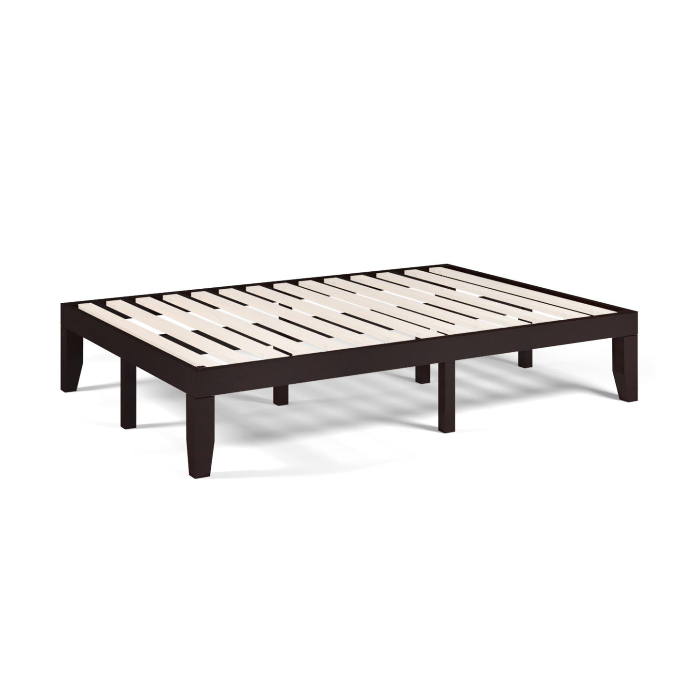 14 Inch Full Size Wood Platform Bed Frame with Wood Slat Support-Coffee