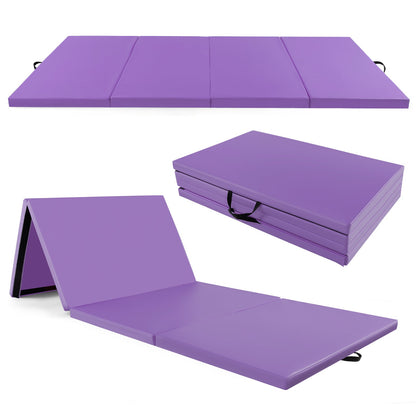 4-Panel PU Leather Folding Exercise Mat with Carrying Handles