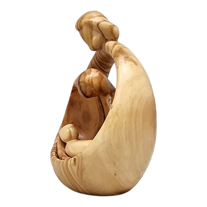 Nacimiento tallado de la Sagrada Familia, estilo nido, madera de olivo, 4,5 pulgadas
